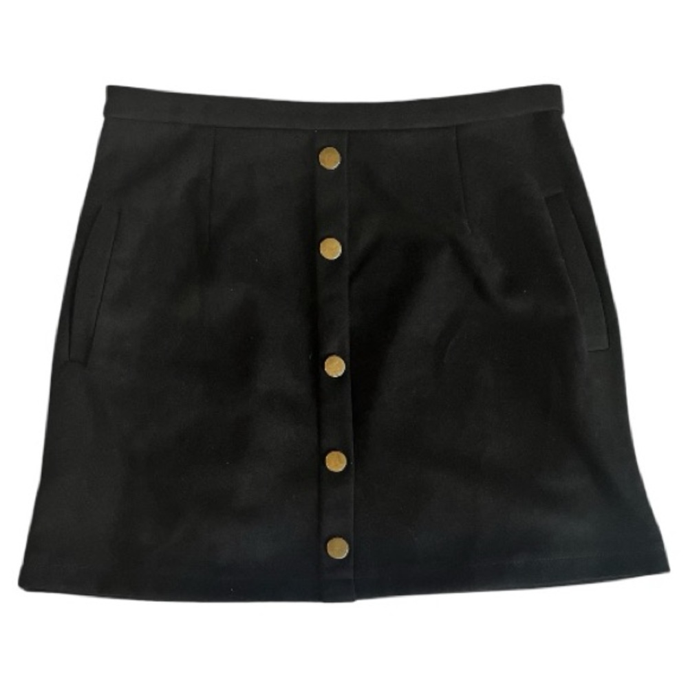 Meyeeka Women's Button Front Faux Suede High Waist A-line Mini Skirt with Pocket